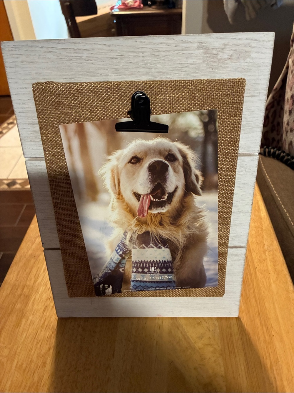 Burnes Of Boston White Wood Frame with Burlap Trim and Black Clip